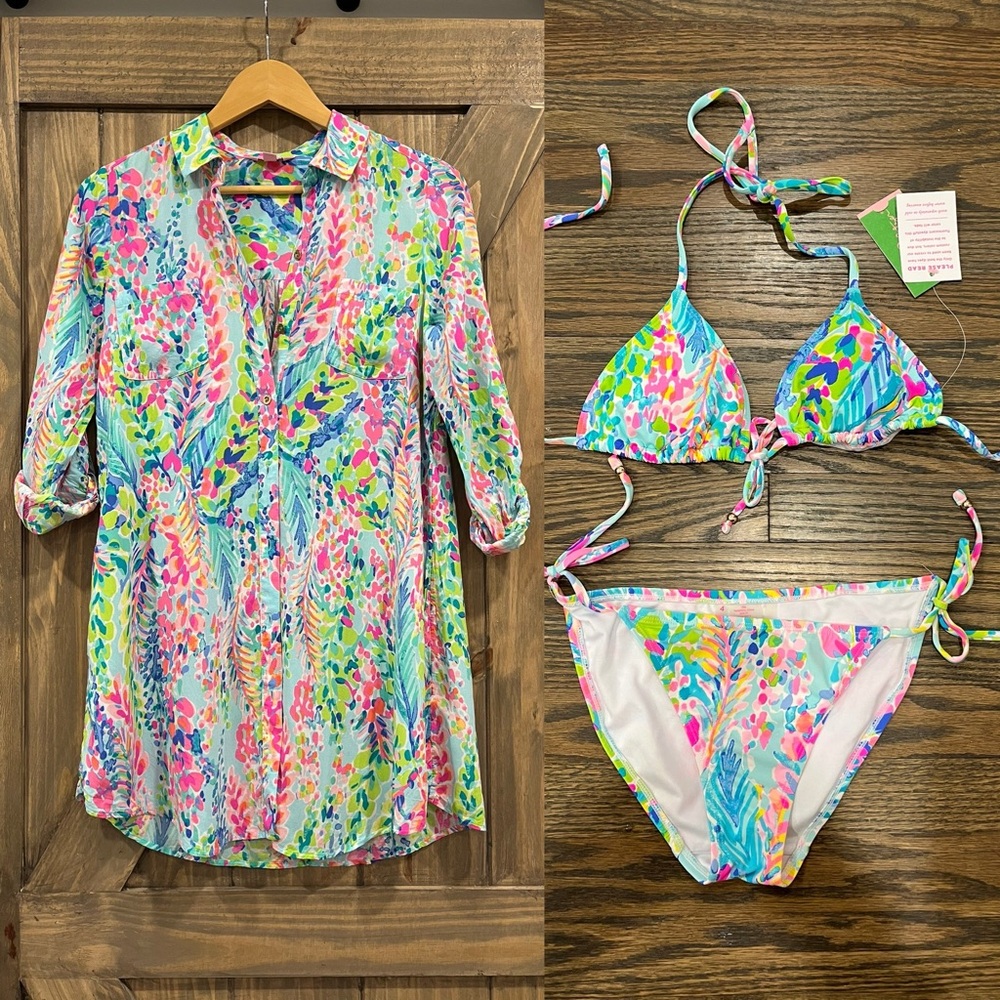 Lilly Pulitzer XS 🦄 Natalie Cover-up & Bikini in Catch The Wave
